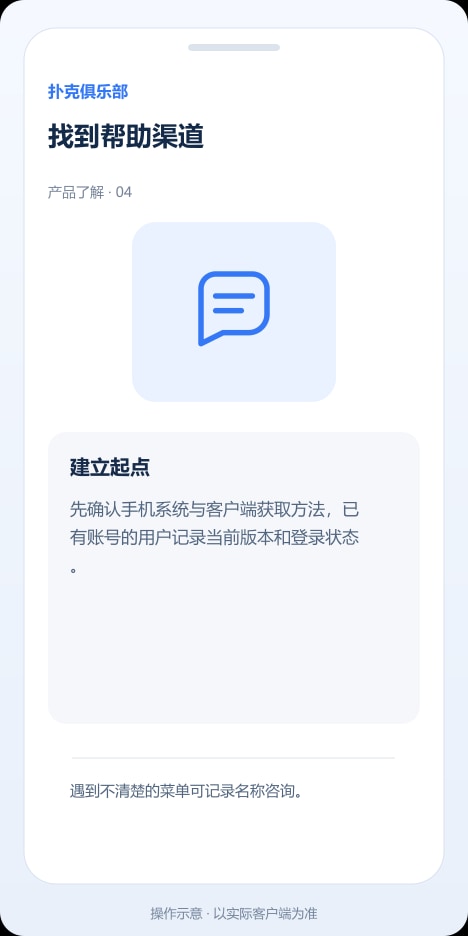 扑克俱乐部 找到帮助渠道操作示意